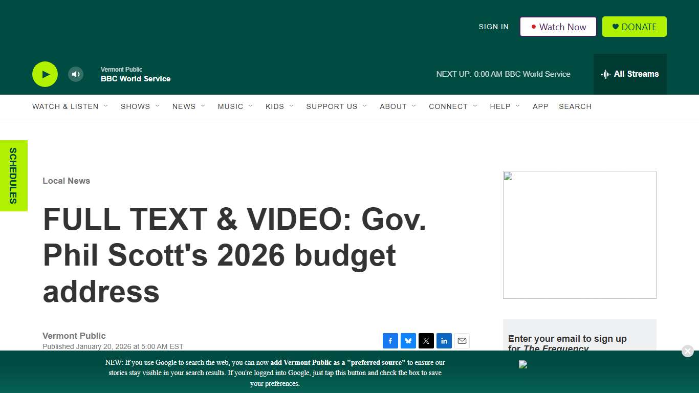 FULL TEXT & VIDEO: Gov. Phil Scott's 2026 budget address | Vermont Public