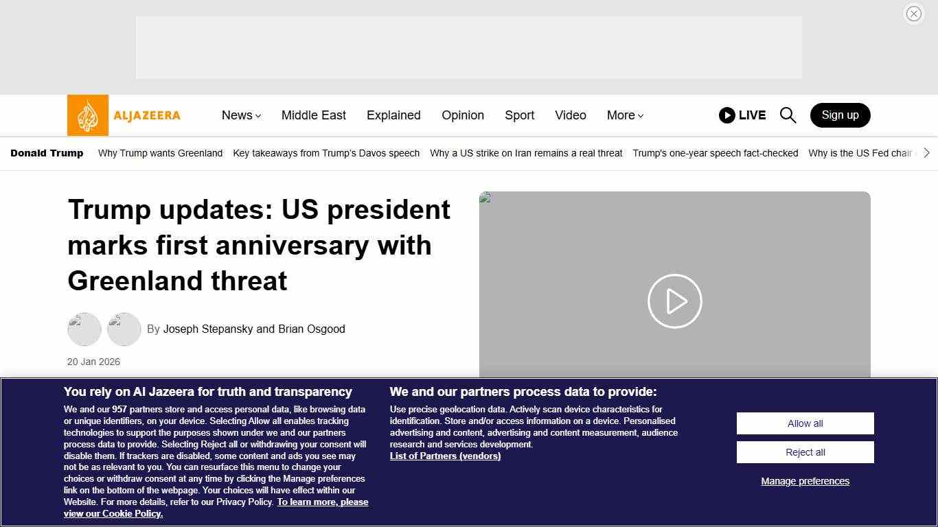 Trump updates: US president marks first anniversary with Greenland threat | Donald Trump News | Al Jazeera